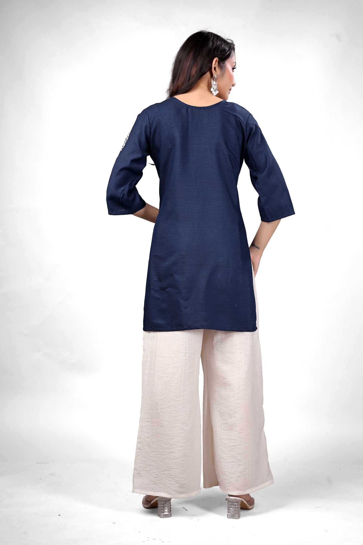OWLSKY PURE COTTON EMBROIERY 3/4 SLEEVES STRAIT KURTA WITH PALAZZOS