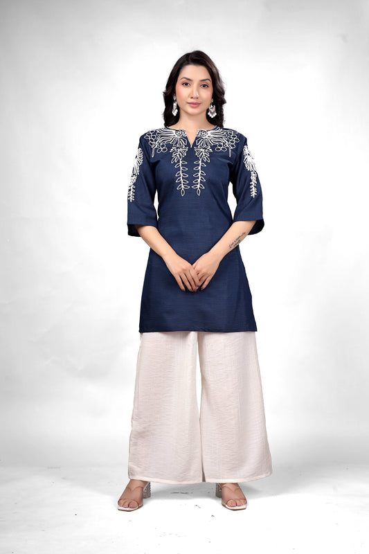 OWLSKY PURE COTTON EMBROIERY 3/4 SLEEVES STRAIT KURTA WITH PALAZZOS