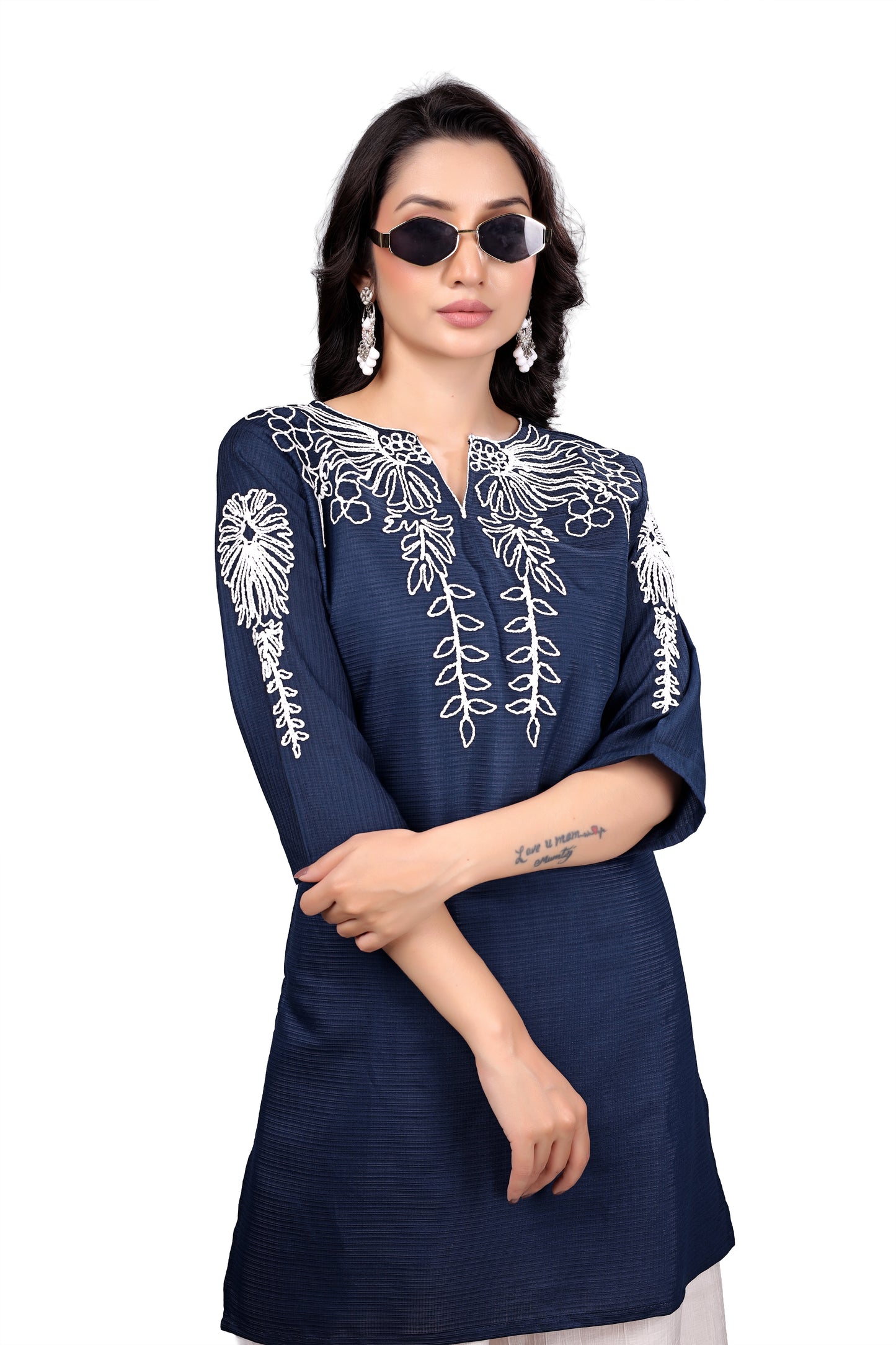 OWLSKY PURE COTTON EMBROIERY 3/4 SLEEVES STRAIT KURTA WITH PALAZZOS