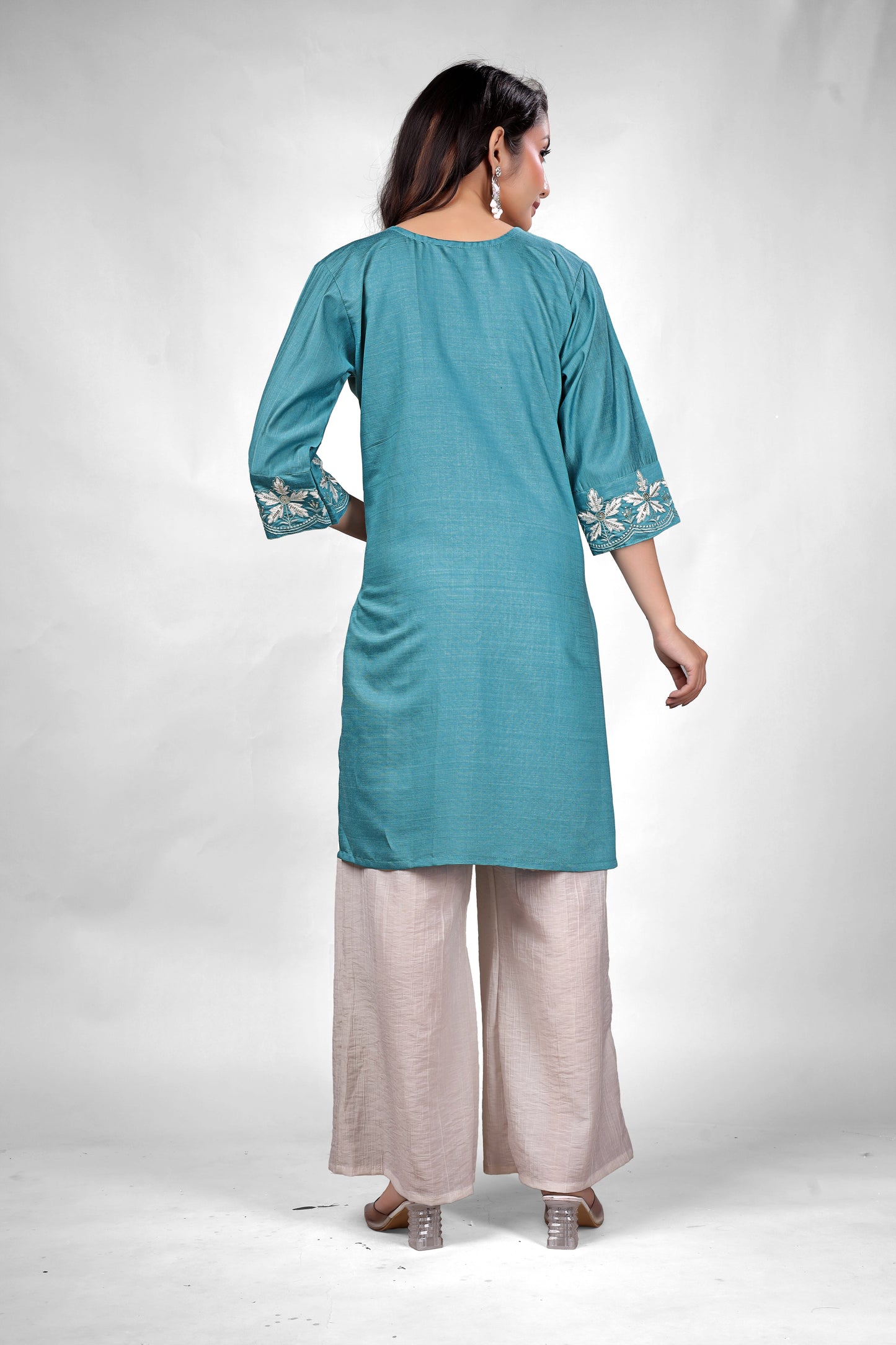 Teal Blue Embroidered Coord Set