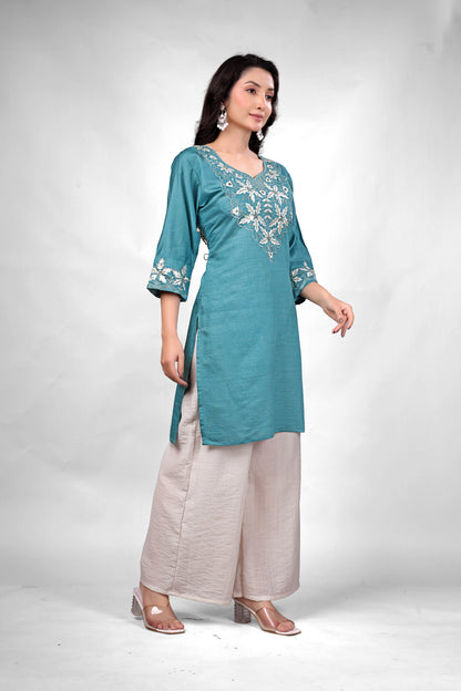 Teal Blue Embroidered Coord Set