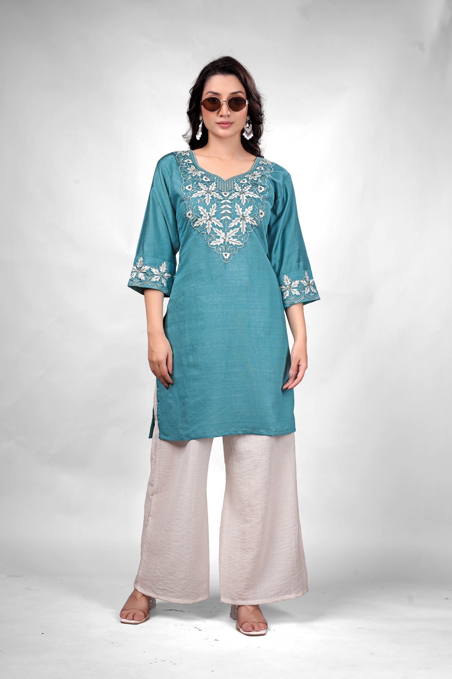 Teal Blue Embroidered Coord Set