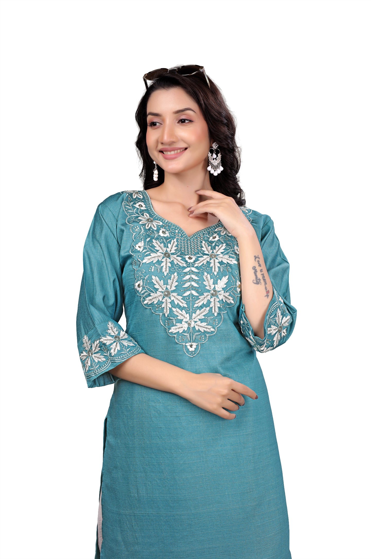 Teal Blue Embroidered Coord Set
